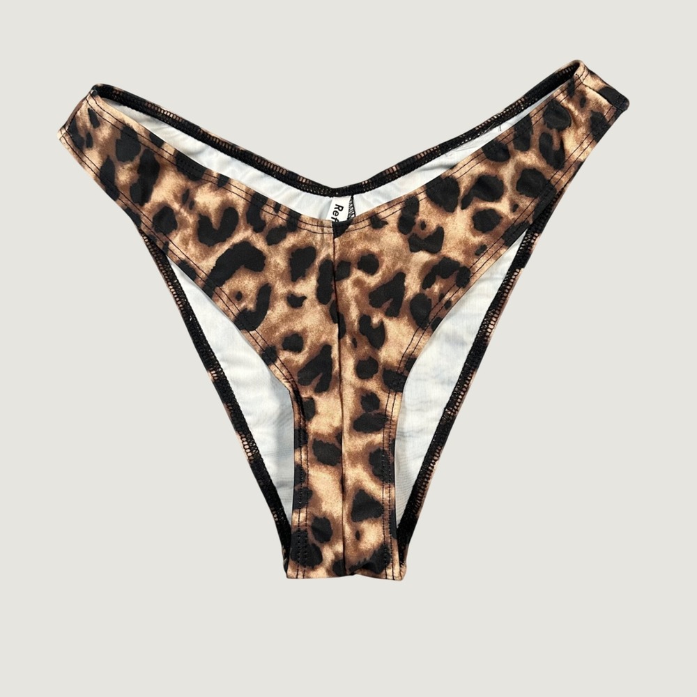 Reformation Leopard Print High Cut‎ V Front Bikini Bottom Cheeky Brown Animal S